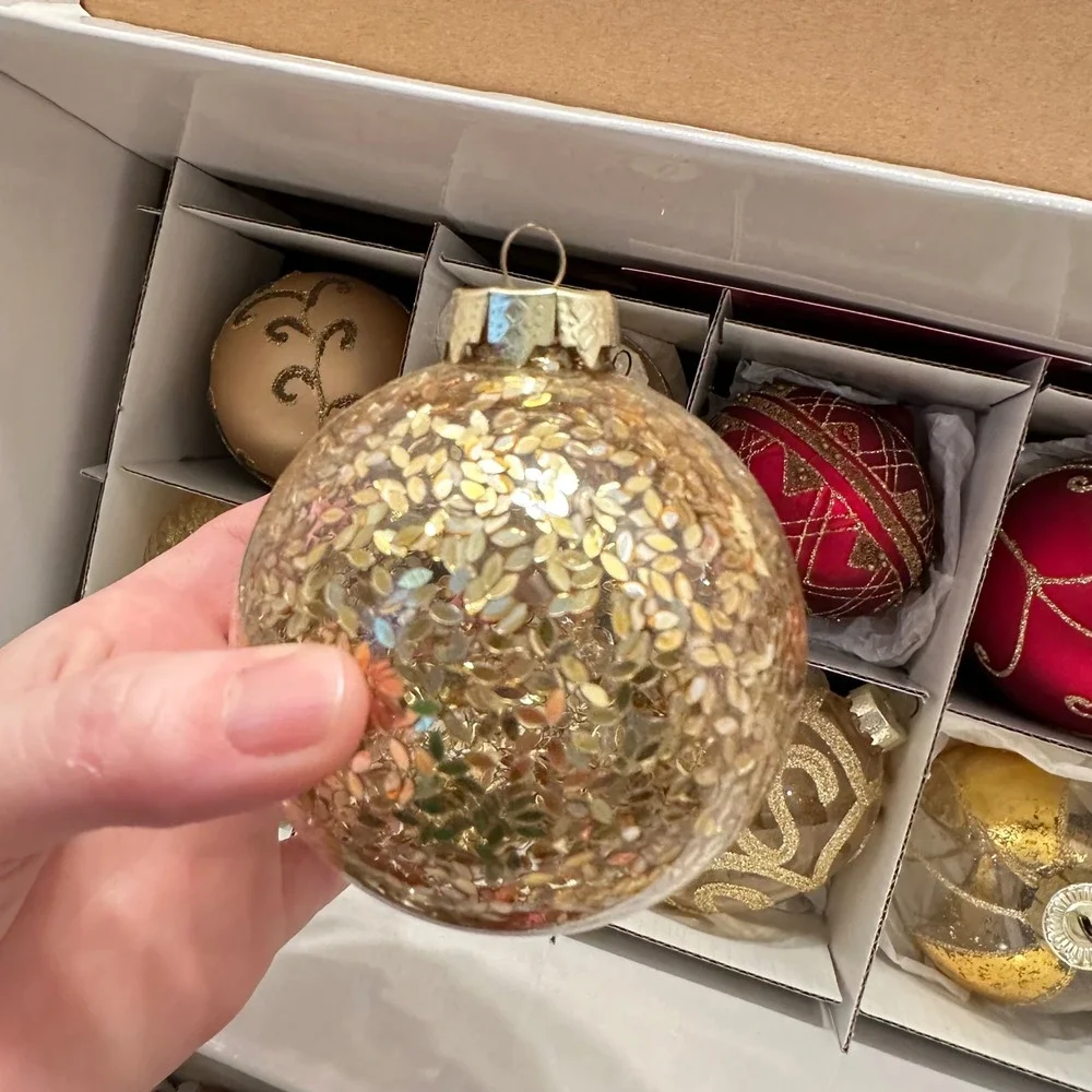 Winter Lane Red Gold Glass Christmas Ornaments Set of 20 Glitter Sequin Assorted